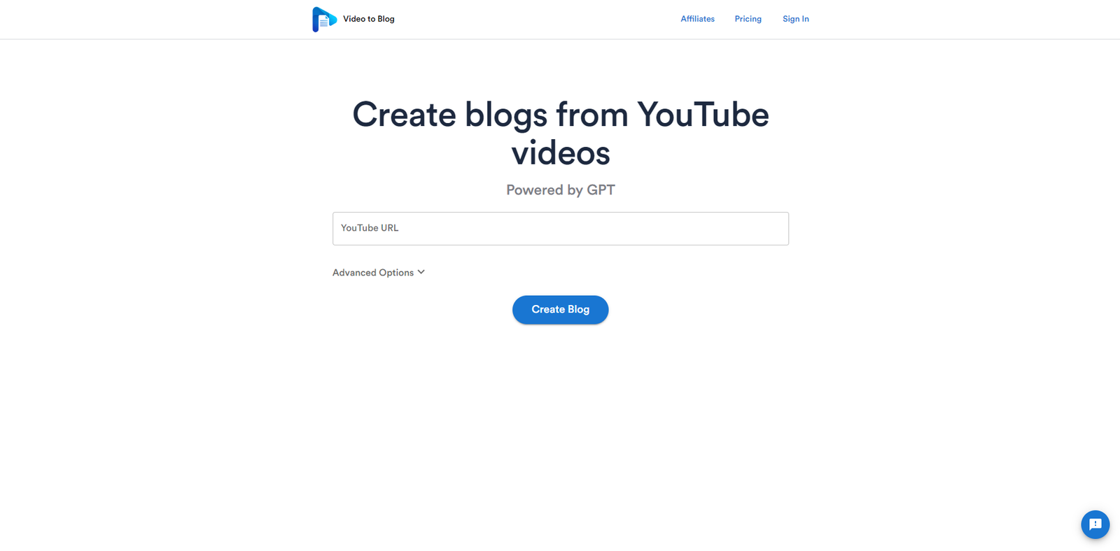 Video to blog homepage