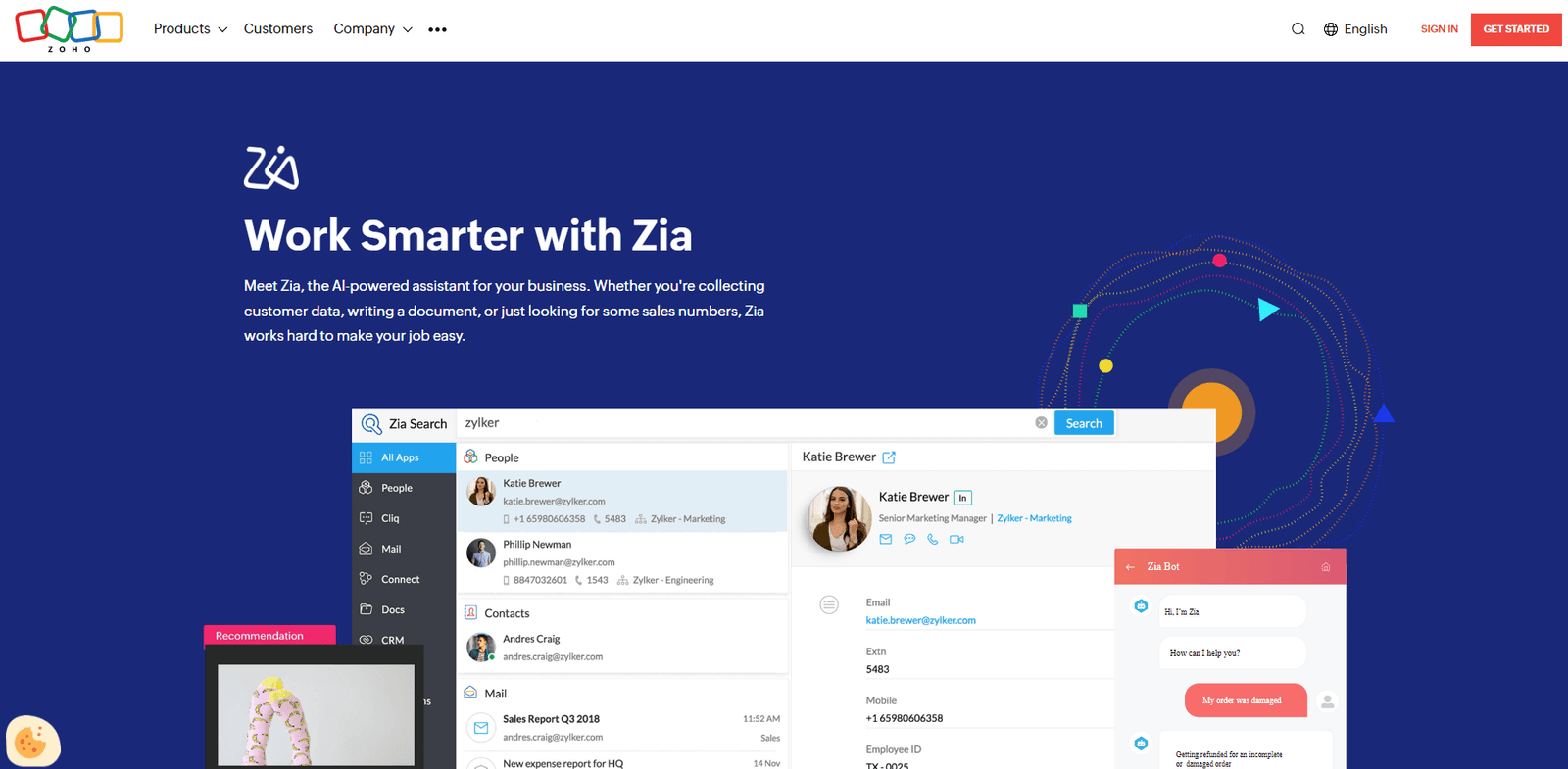 Zoho Zia Landing Page