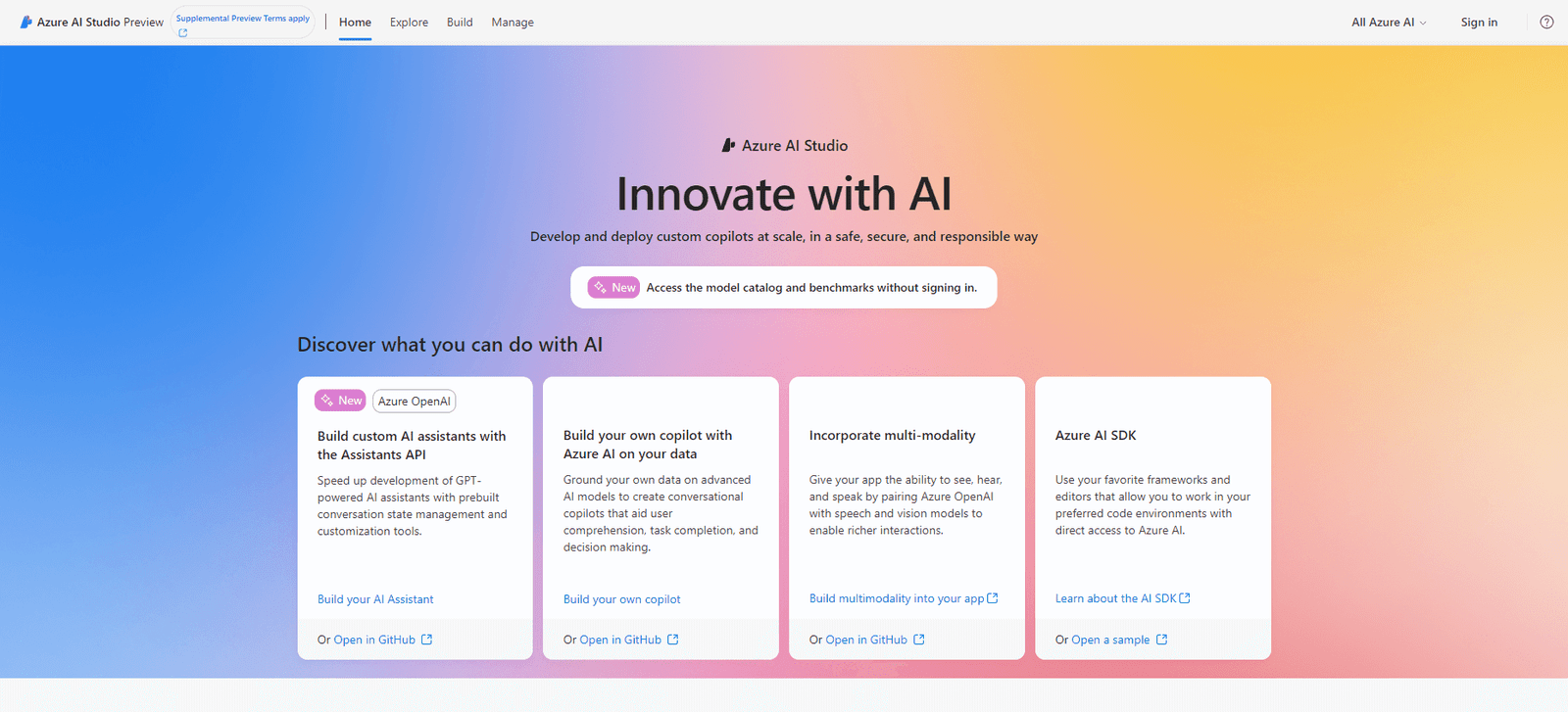 Azure AI Landing Page