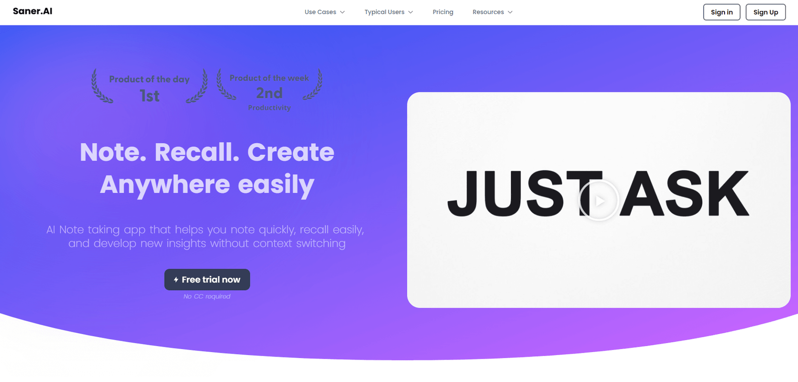 Saner.AI Landing Page