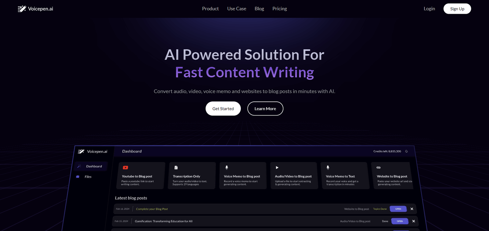 Voicepen Landing page